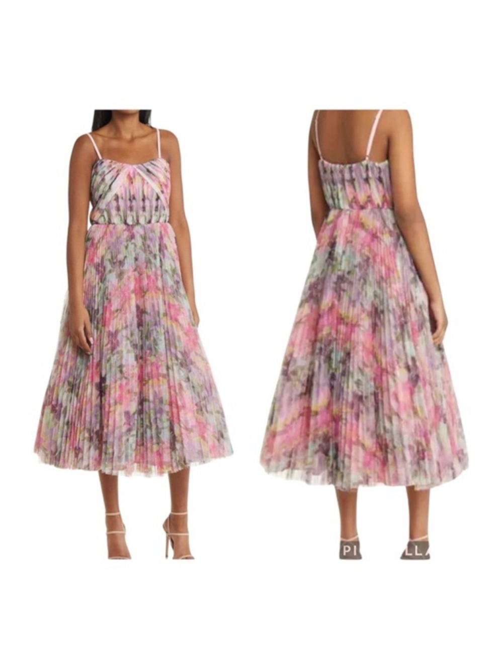 Women's Hutch Pink Green Floral Pleated Midi Dress Size 4